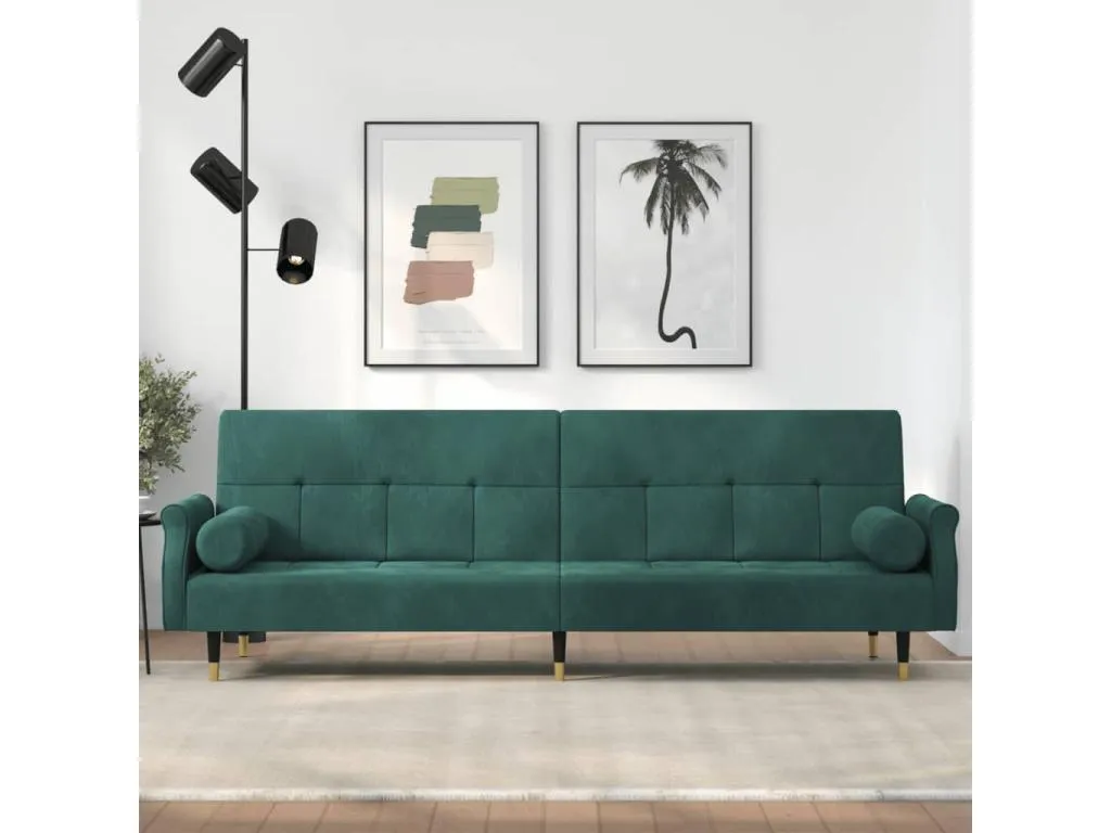 Sofá cama con cojines terciopelo verde oscuro