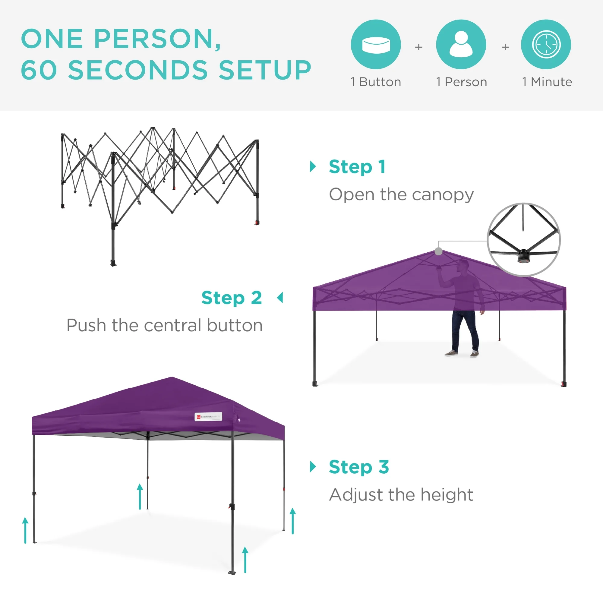 Best Choice Products 12x12ft Easy Setup Pop Up Canopy w/ 1-Button Setup, Wheeled Case, 4 Weight Bags - Navy Blue - Image 55