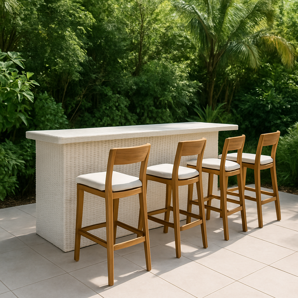 Bar de jardín Conjunto Blanco con 4 Taburetes 120x55x110 cm