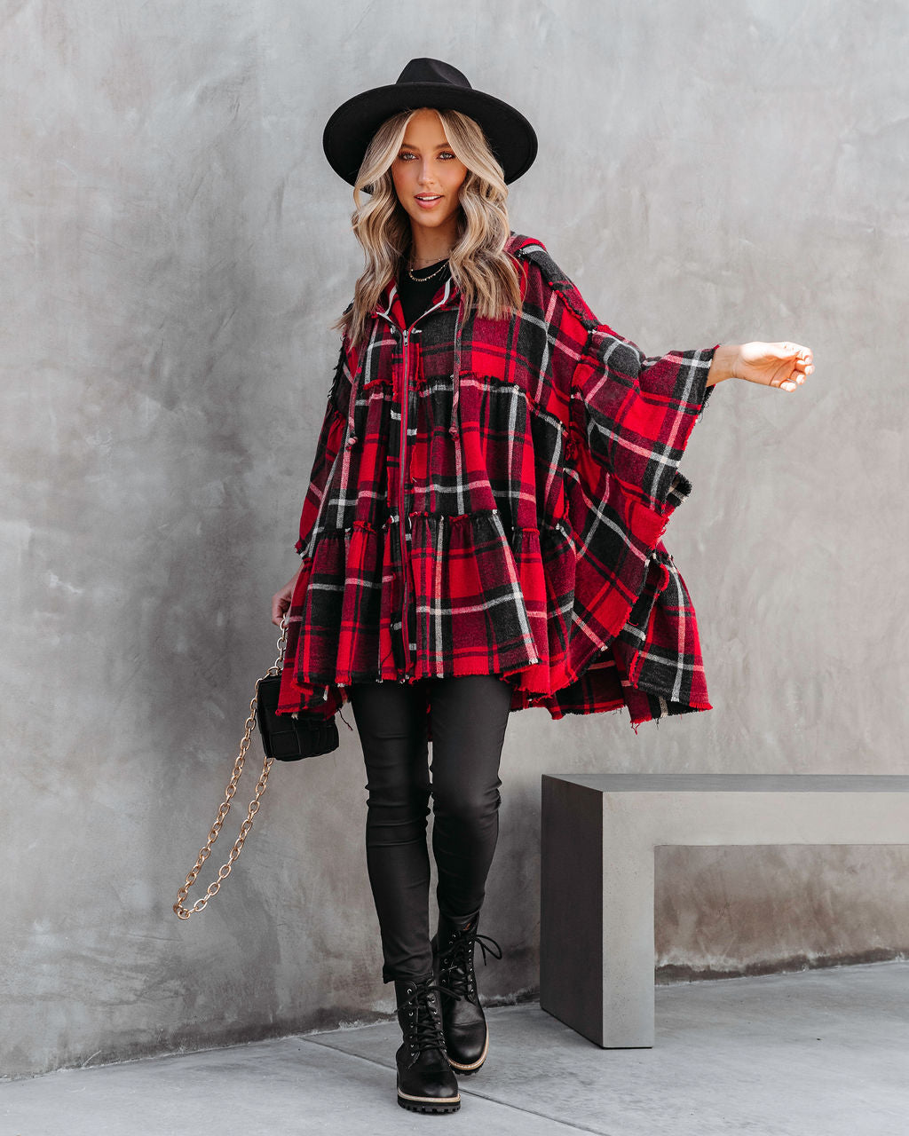 Pleasant Surprise Plaid Hooded Jacket - Red - Se7enfashion