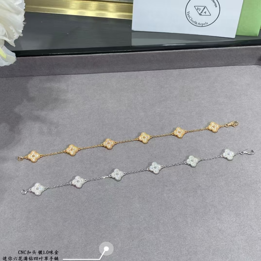 VCA Sweet Alhambra Full Diamond Bracelet, 6 Motifs - Original Replica Club