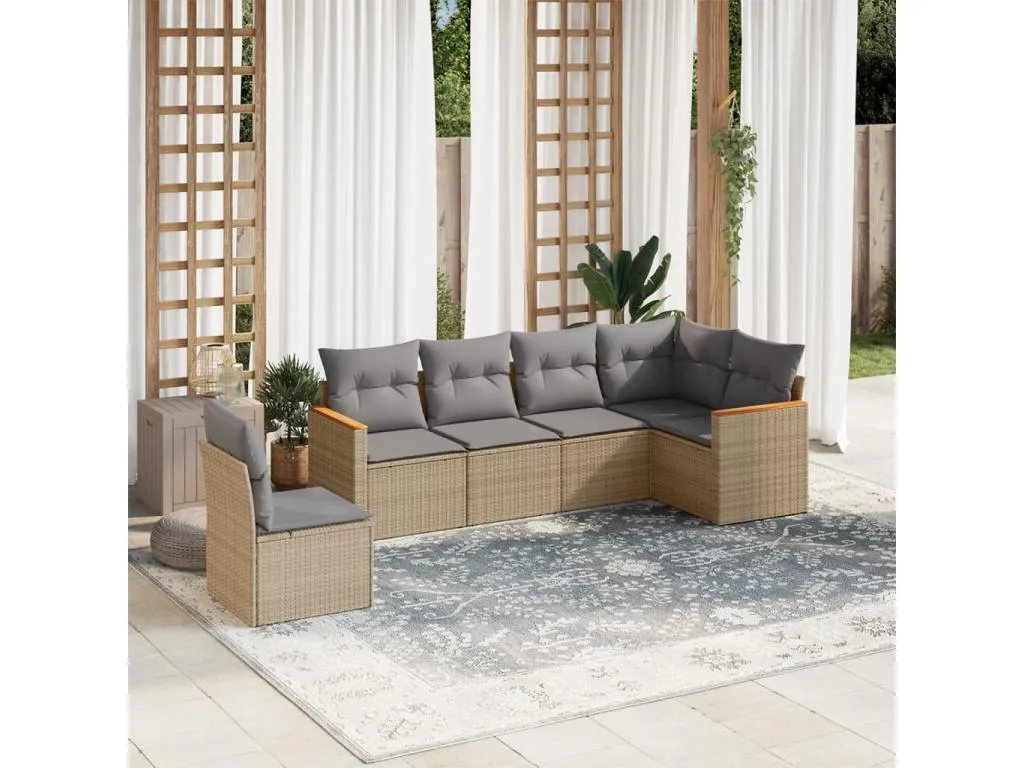 Juego de sofás jardín con cojines 6 pzas ratán sintético beige gzko23703