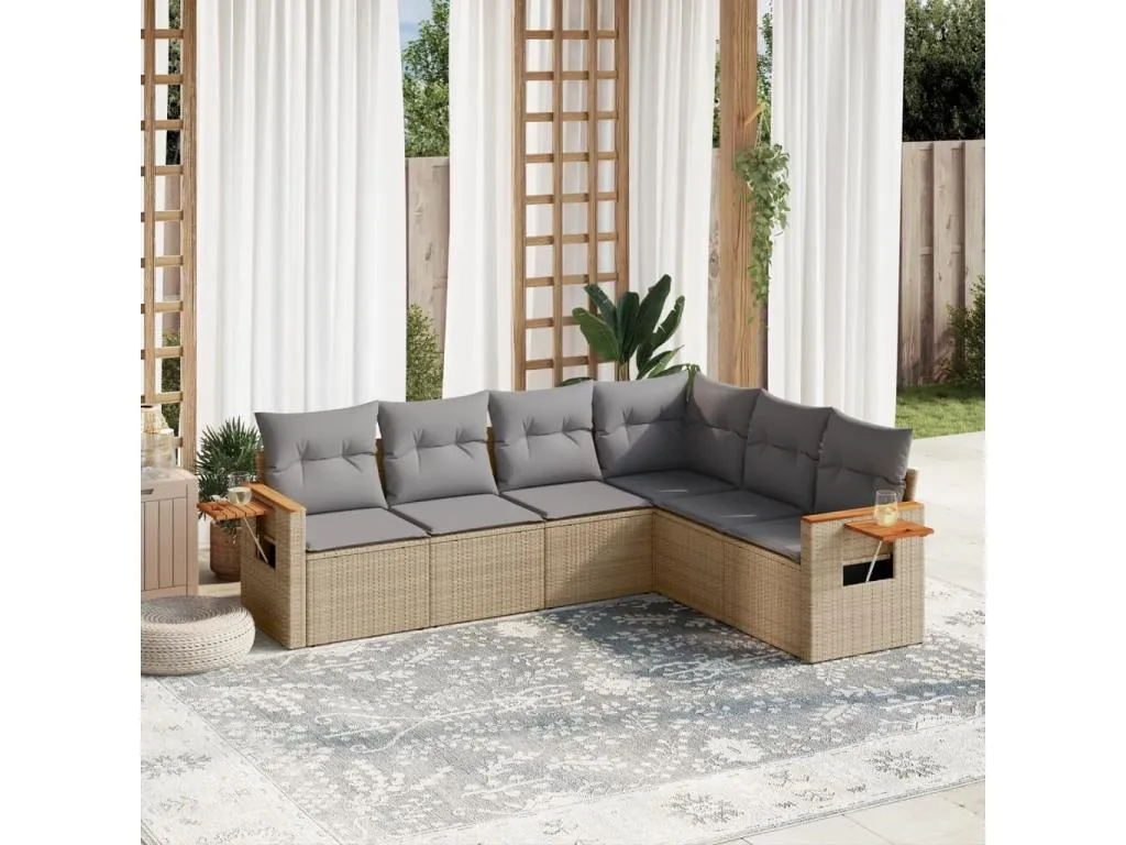 Juego de sofás jardín con cojines 6 pzas ratán sintético beige olcb01602