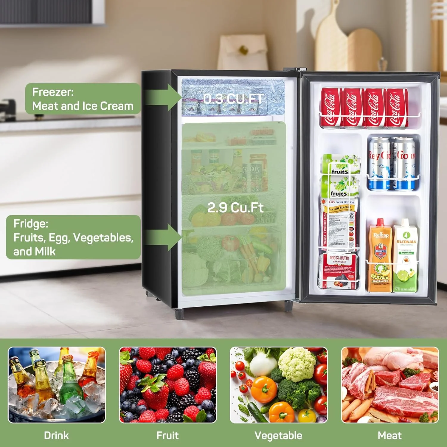 Simenmax 3.2 Cu.ft Single Door Mini Fridge,Silver - Image 2