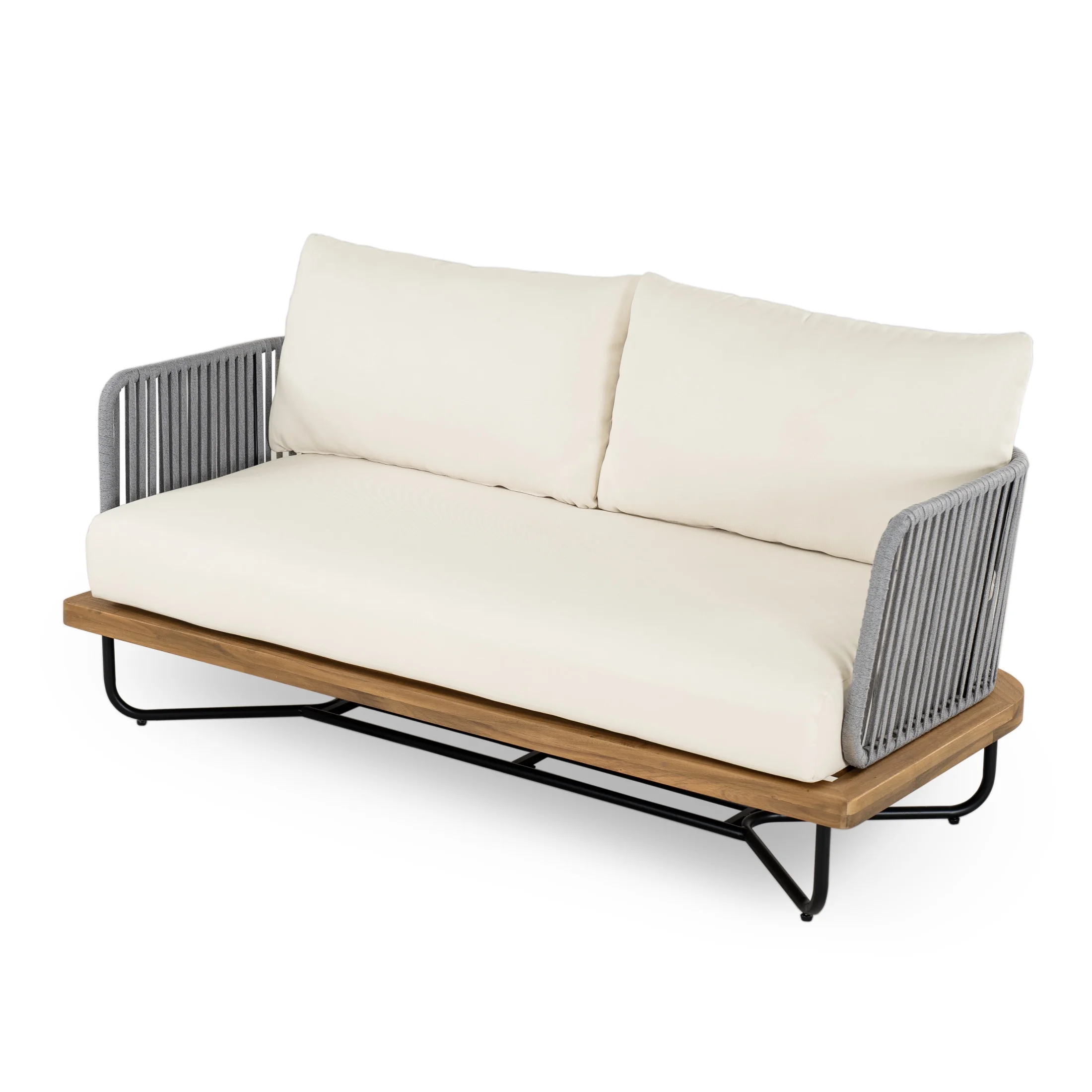 Christopher Knight Home 2-Piece Patio Furniture Outdoor Loveseat Set, Rope Woven Loveseat with Coffee Table, Beige Cushion - Image 5