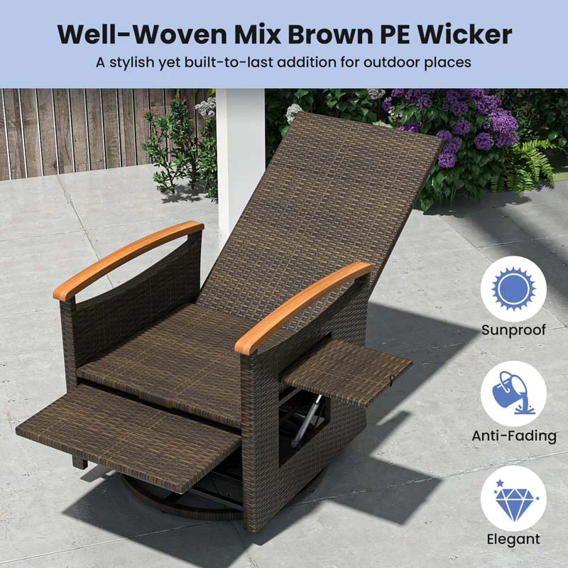 Eletriclife Patio Rattan 360° Swivel Recliner Chair with Adjustable Backrest and Footrest
