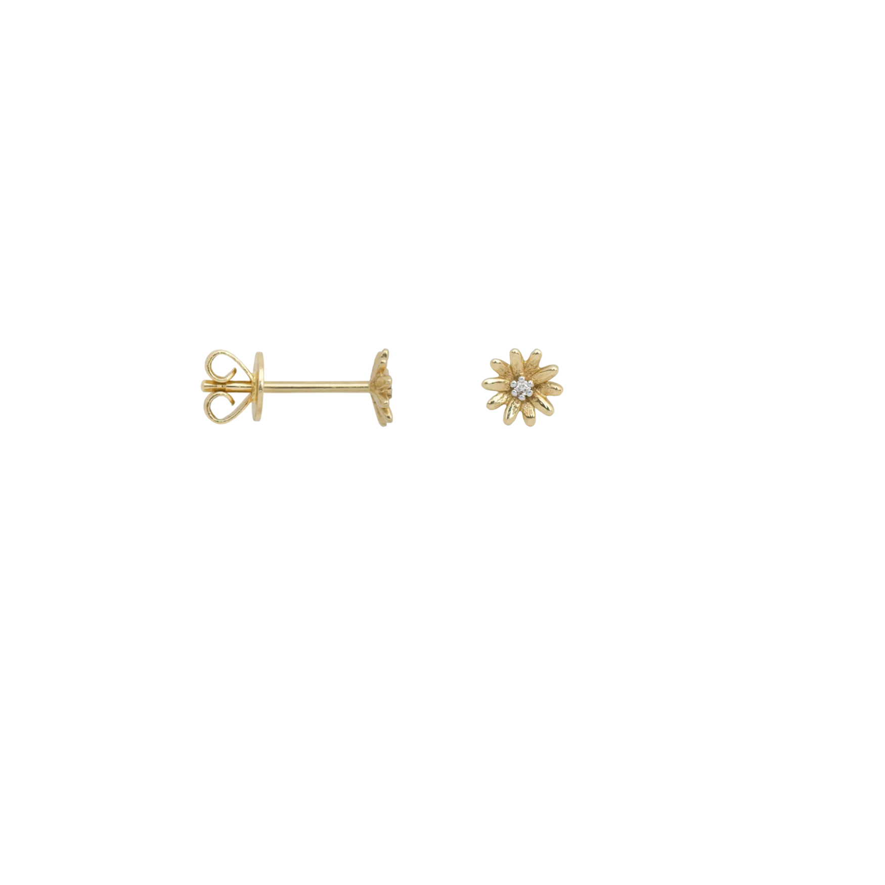 Single Flower Diamond Stud Earring 14K