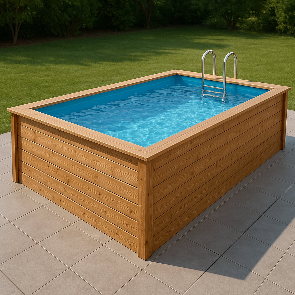 Piscina de madera rectangular Azul Madera Exterior 375x200x68 cm