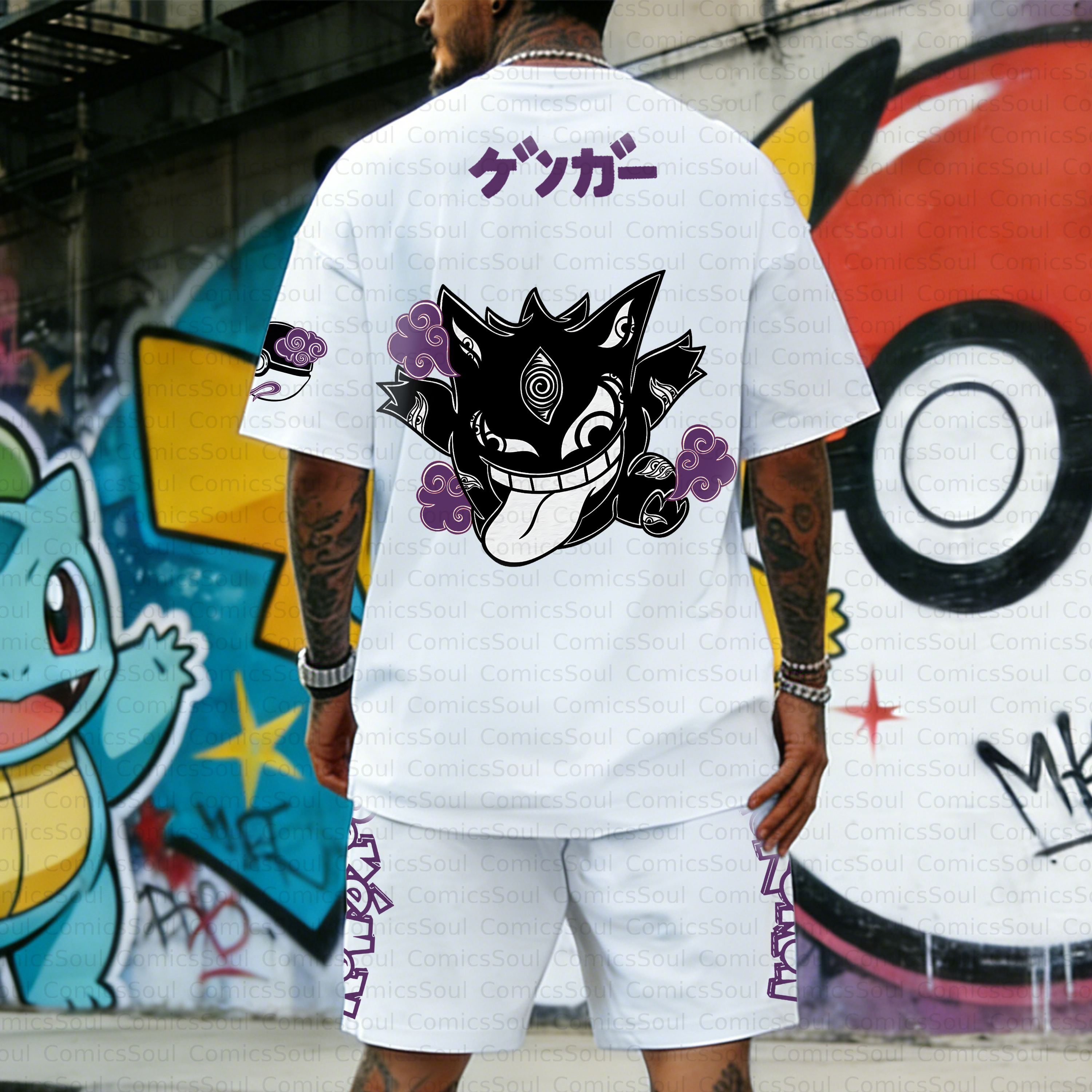 Unisex Anime Inspired Vintage T-shirt& Shorts 2 Pieces Set