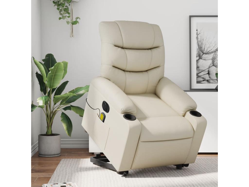 Sillón de masaje elevable eléctrico cuero sintético crema