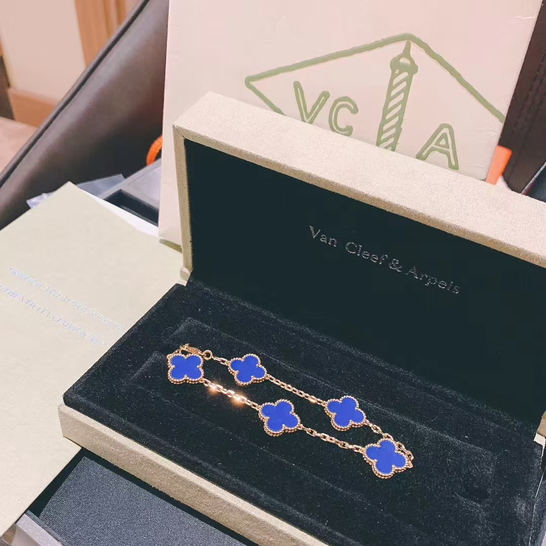 VCA Blue Agate Vintage Alhambra Bracelet 5 Motifs - Original Replica Club