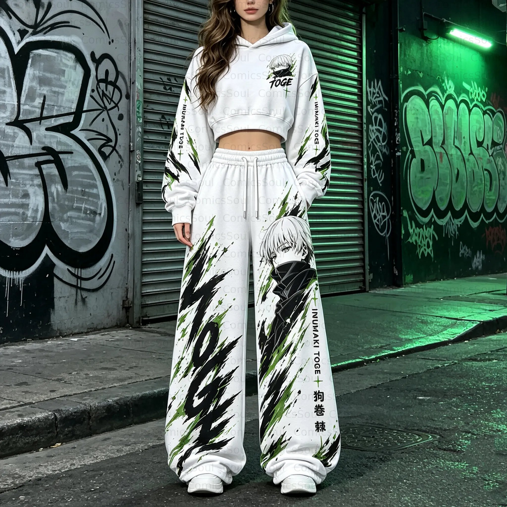 Jujutsu Kaisen Cropped Long Sleeve Hoodie & High Waist Jogger Pants Two Piece TeeThreads Sustain the Scene with Custom Apparel
