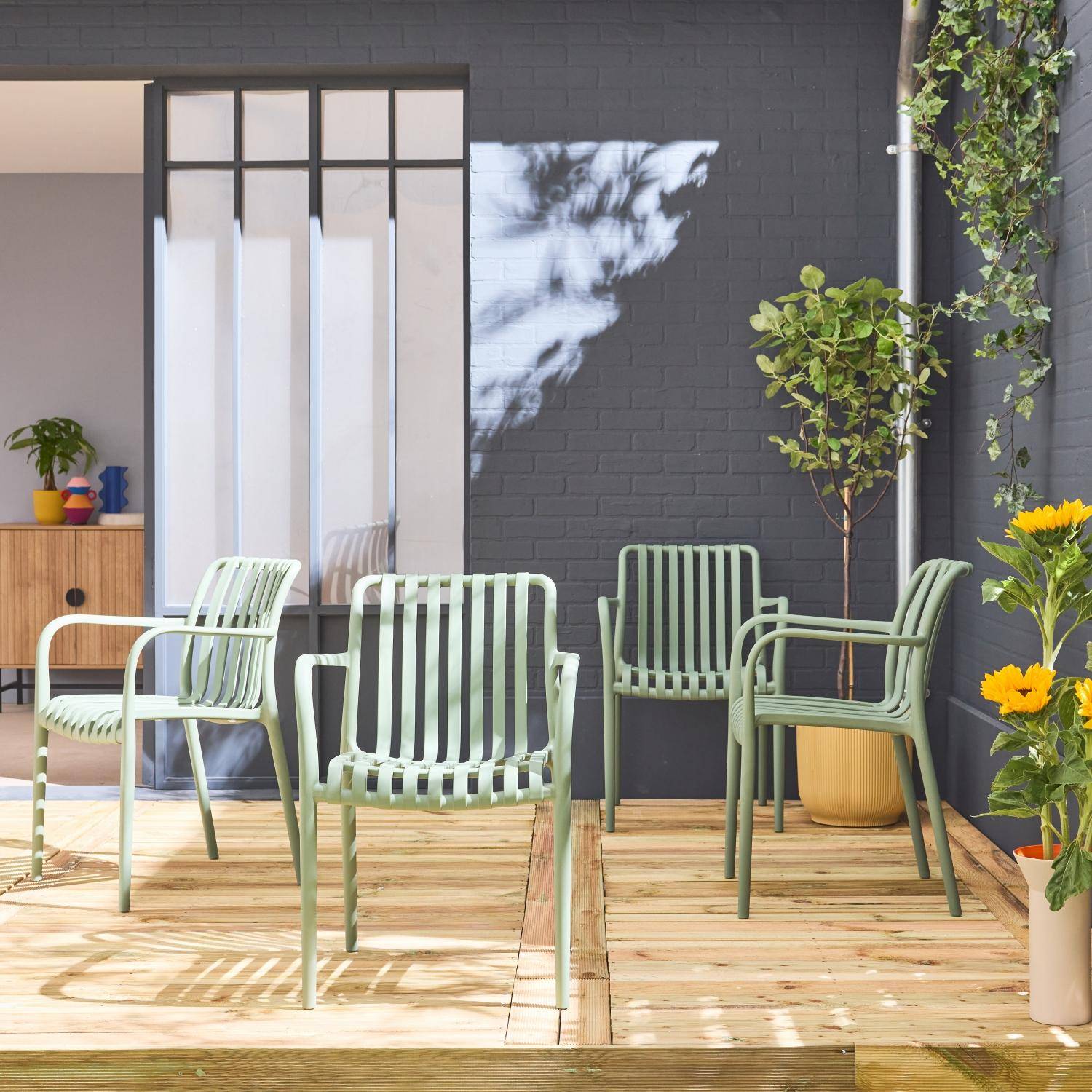 Agathe - Sillón de jardín con diseño lineal, set de 4
