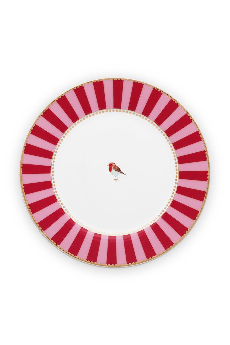 Plate Love Birds Stripes Red-Pink 21cm