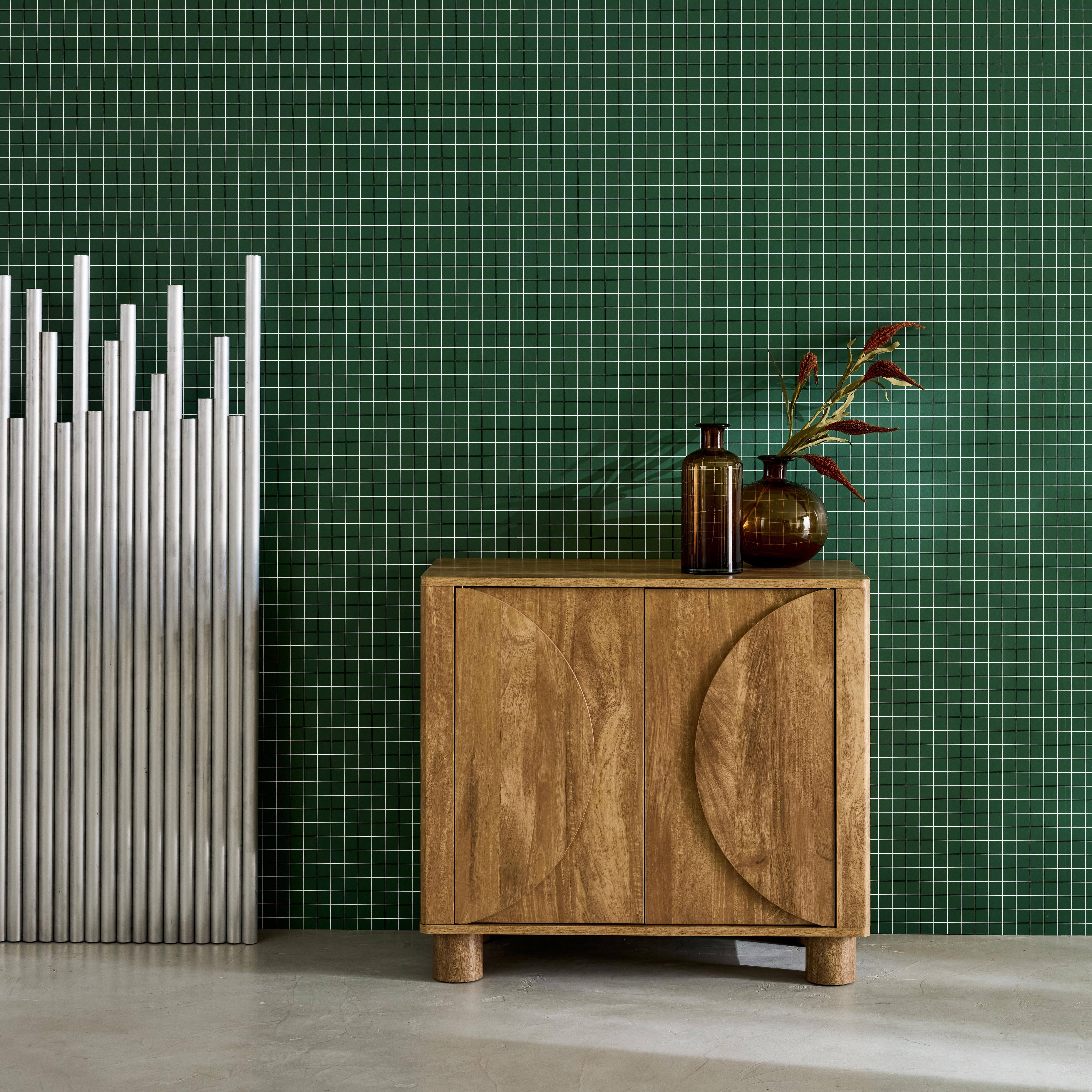 Pondi - Aparador exótico efecto madera de mango con 2 puertas, 80cm