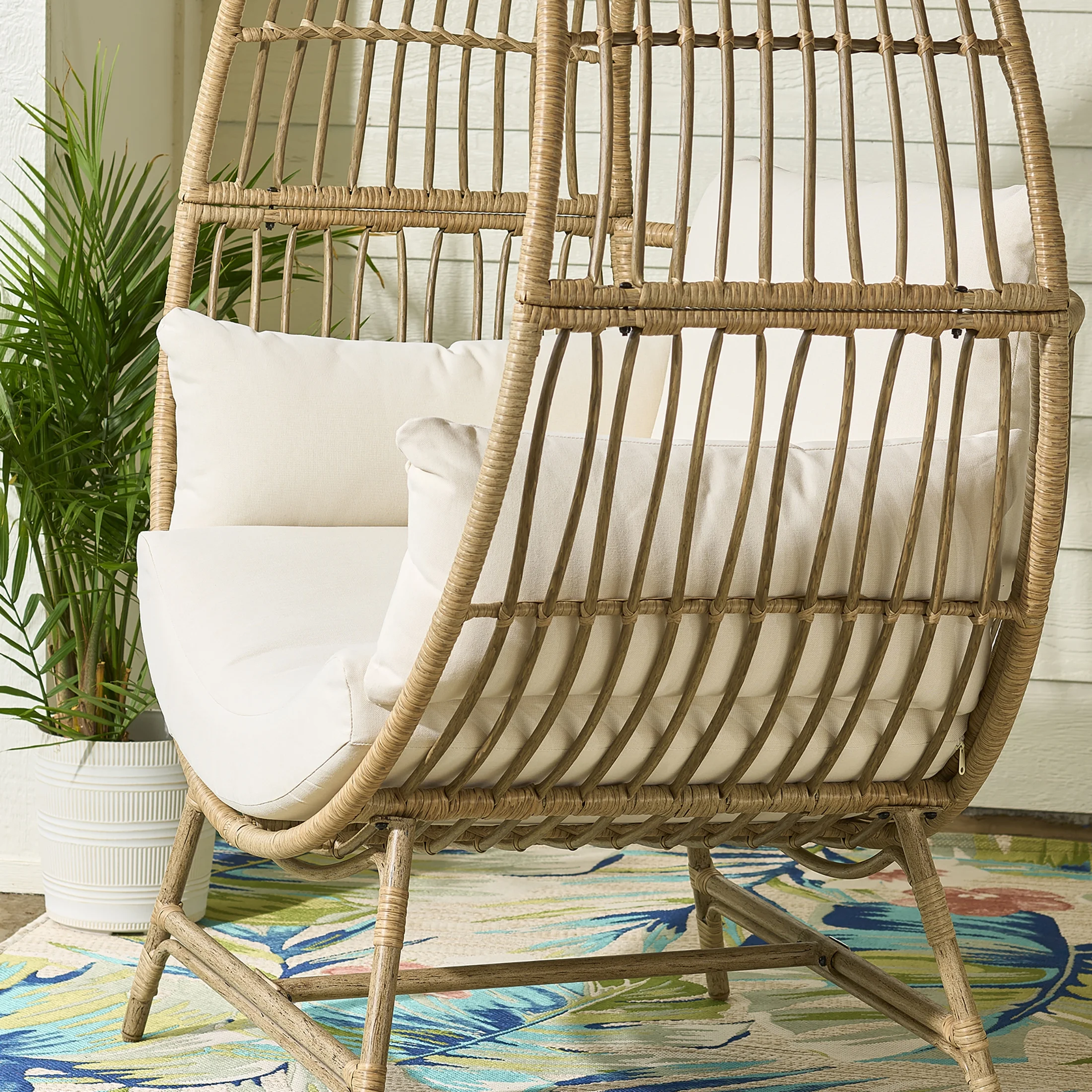 Better Homes & Gardens Bellamy Round Wicker Outdoor Lounge Chair, Beige - Image 5