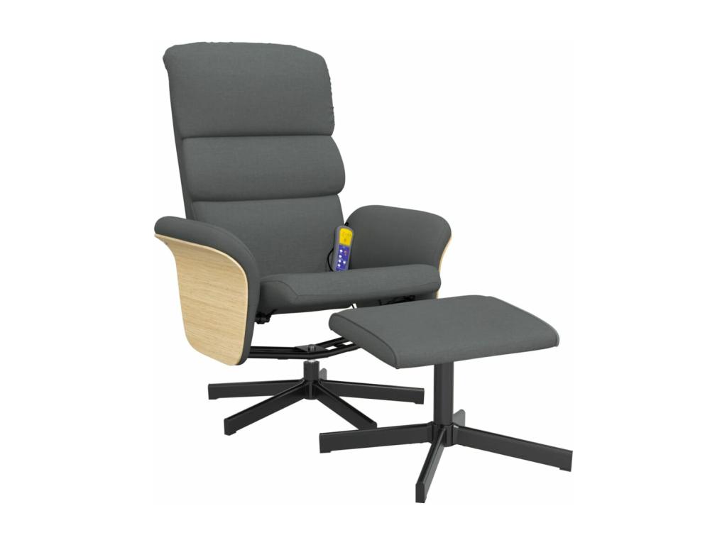 Sillón reclinable de masaje con reposapiés tela gris oscuro