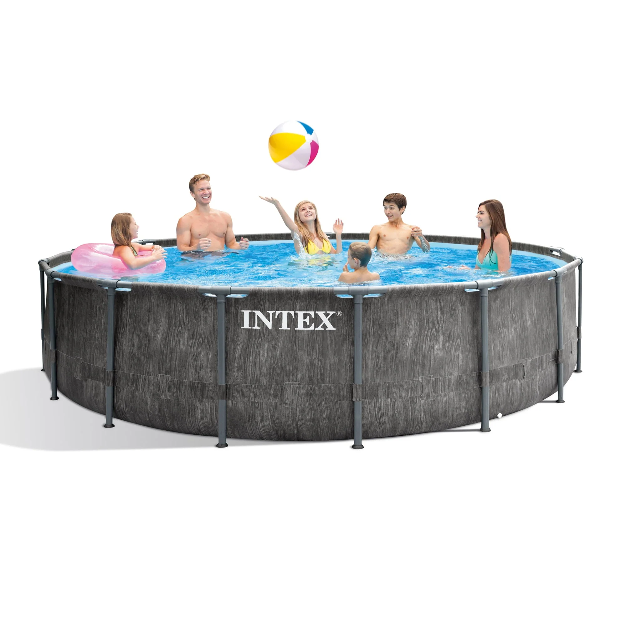 Intex Greywood Prism Frame 15'x48" Round Above Ground Outdoor Swimming Pool Set - Image 4