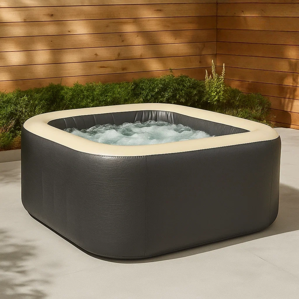 Spa hinchable cuadrado,4 personas,PVC,gris y beige,155x155x65 cm - 7DVLVfybUDBM