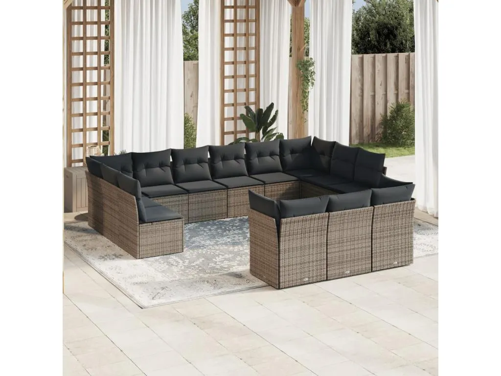 Set sofás de jardín con cojines 13 piezas ratán sintético gris nlyc37023