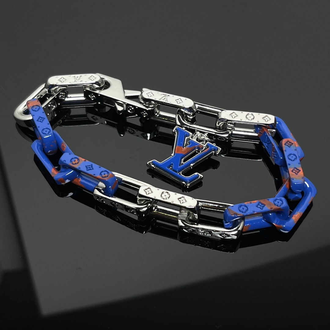 Louis Vuitton Blue Silver Mixed Color Men's Monogram Bracelet - Original Replica Club