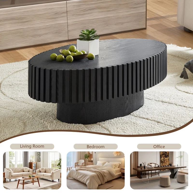FFH 43.7 inch Oval Coffee Table for Living Room,Handcraft Rustic Corner Coffee Table Nature Wood Relief Sturdy Pedestal for Apartmen,Side Table Centre Table,Nature Wood - Image 70