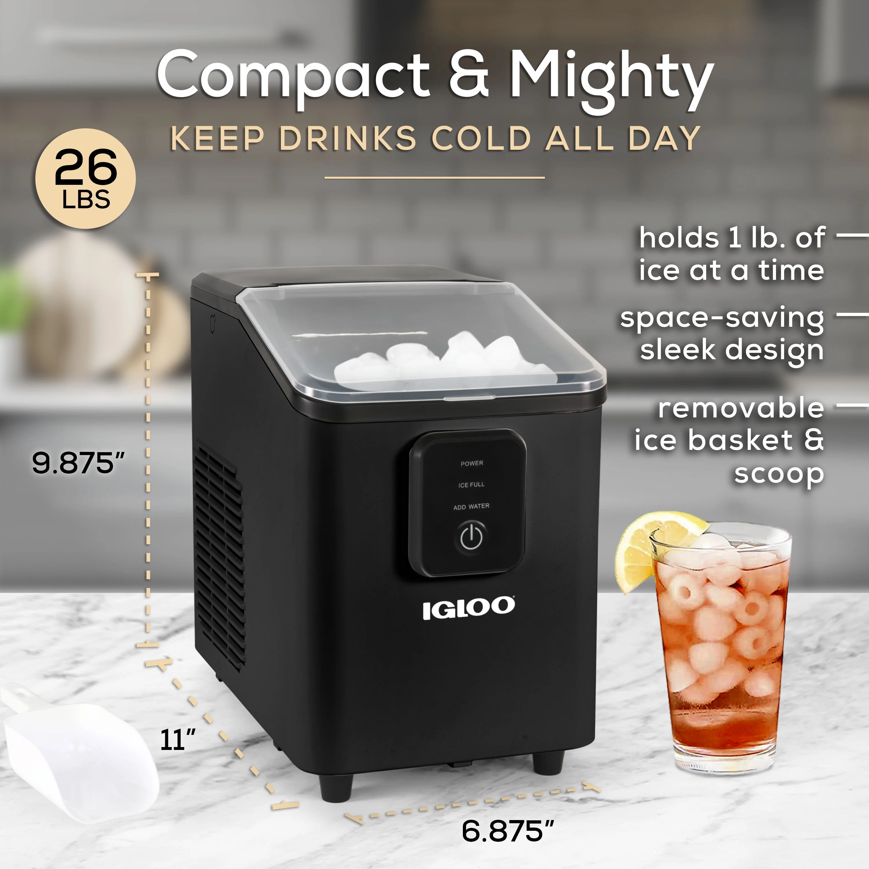 Igloo Self-Cleaning Countertop Ice Maker - Compact and Portable - Creates 26 lbs. Per Day, 8 Pieces Ready Every 7-8 Minutes - Includes Ice Scoop and Basket - Aqua - Image 17