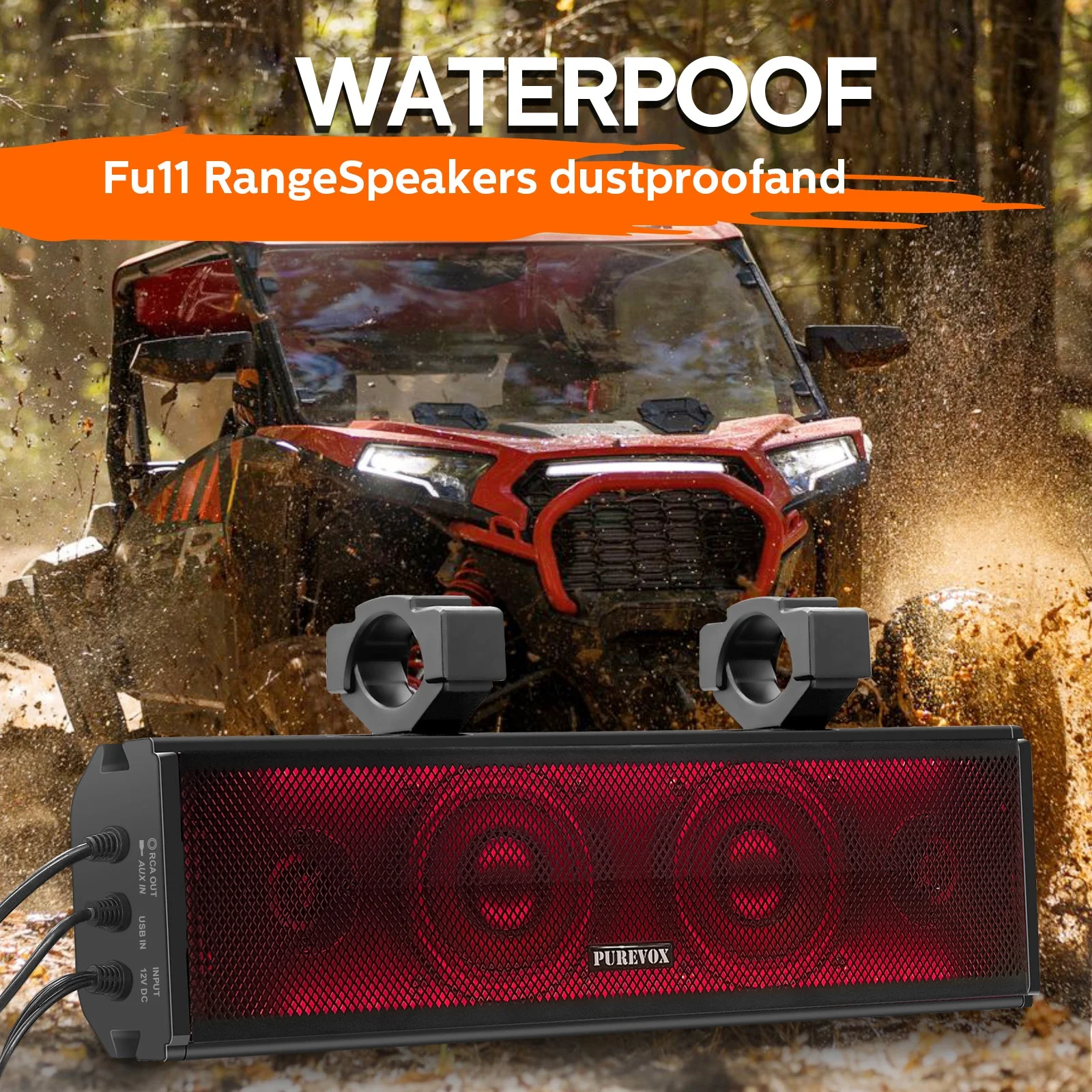 PUREVOX UTV Sound Bar 17 inch Waterproof Soundbar Bluetooth LED Lighting 400W Power 4" Full Range Speaker - Image 3