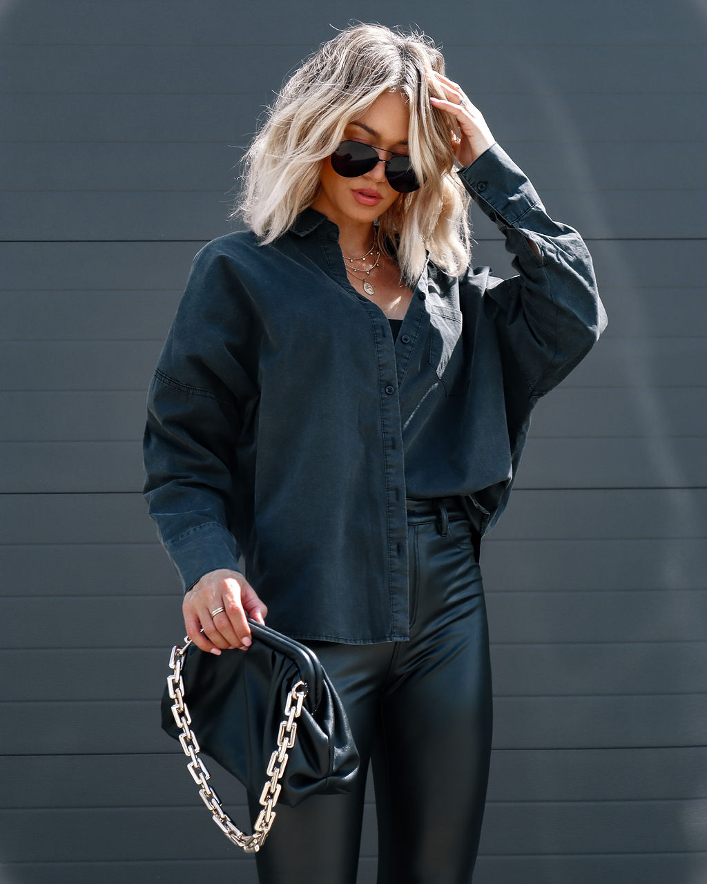 Surplus Cotton Collared Button Down Top - Washed Black - Se7enfashion