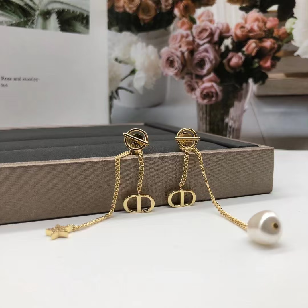 Dior Asymmetric Star Pearl Dangle Long Earrings - Original Replica Club