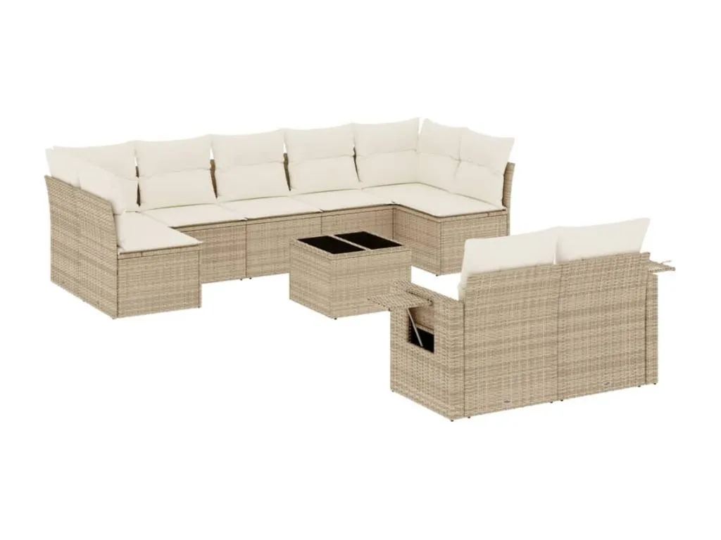 Juego de sofás jardín con cojines beige 10 piezas ratán sintético 99111FBNE