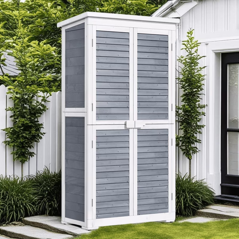 Aiho 55 Wide Outdoor Storage Shed with Lockable Double Doors - Weather - Resistant Garden Shed for Patio, Backyard Lawn, Gray(34"W/Gray)