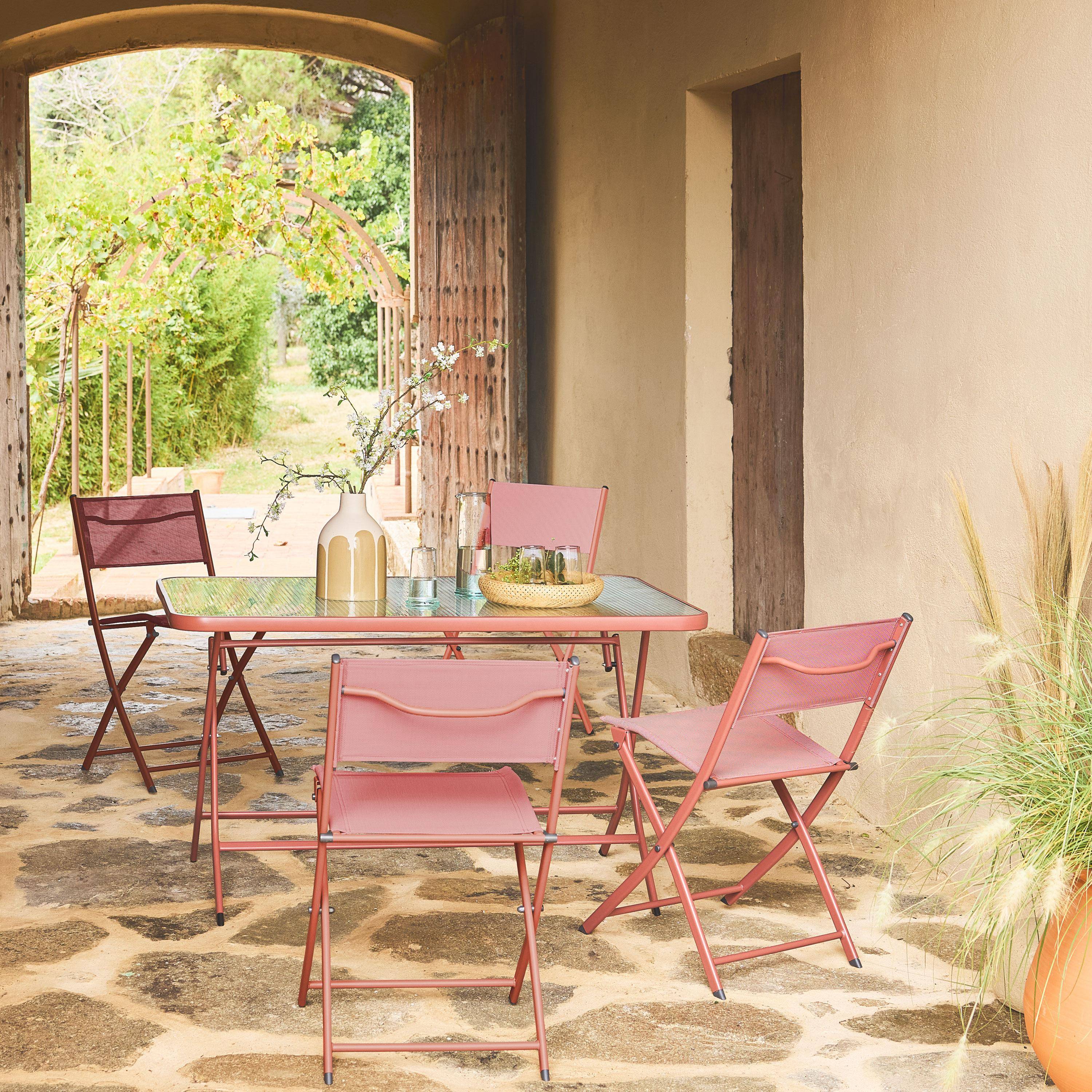 Ancona -  Set mesa de jardín plegable de textileno y acero con 4 sillas