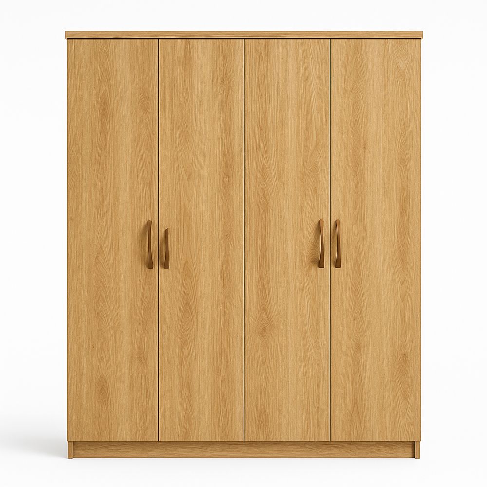 Armario de Madera de 4 Puertas con Acabado Natural, Diseño Moderno y Espacio Amplio para Almacenamiento