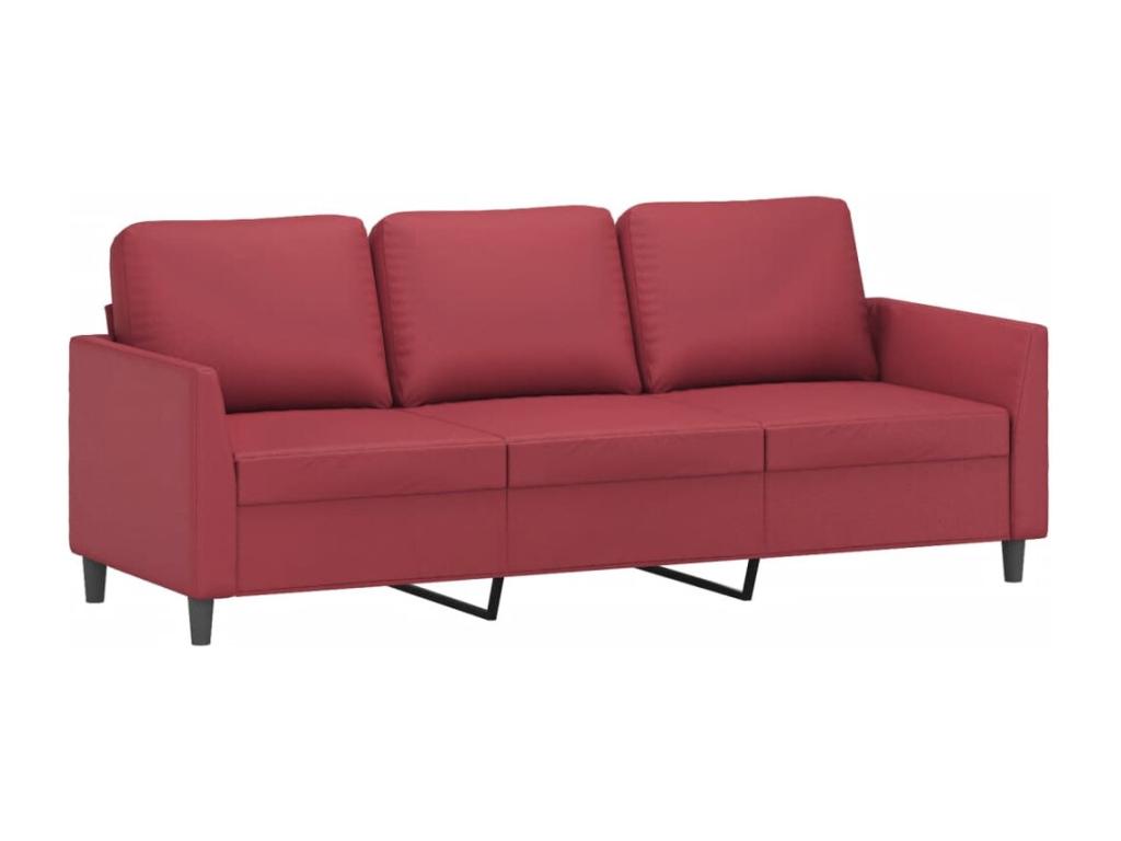 Sofá de 3 plazas de cuero sintético rojo vino 180 cm