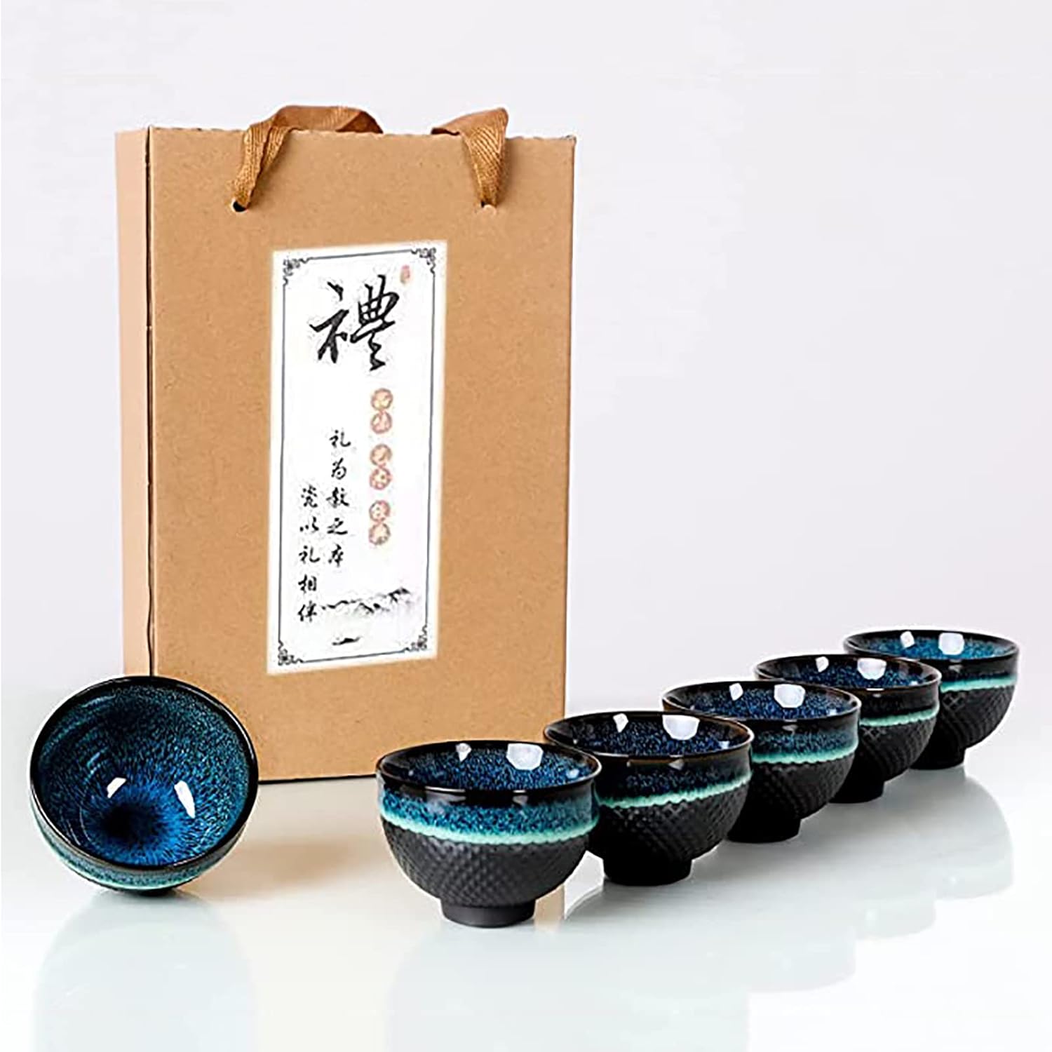 6pc Ceramic Kung Fu Tea Set, Japanese Tea Cup, Sake Cup, 2.1oz Capacity, 6 Colors