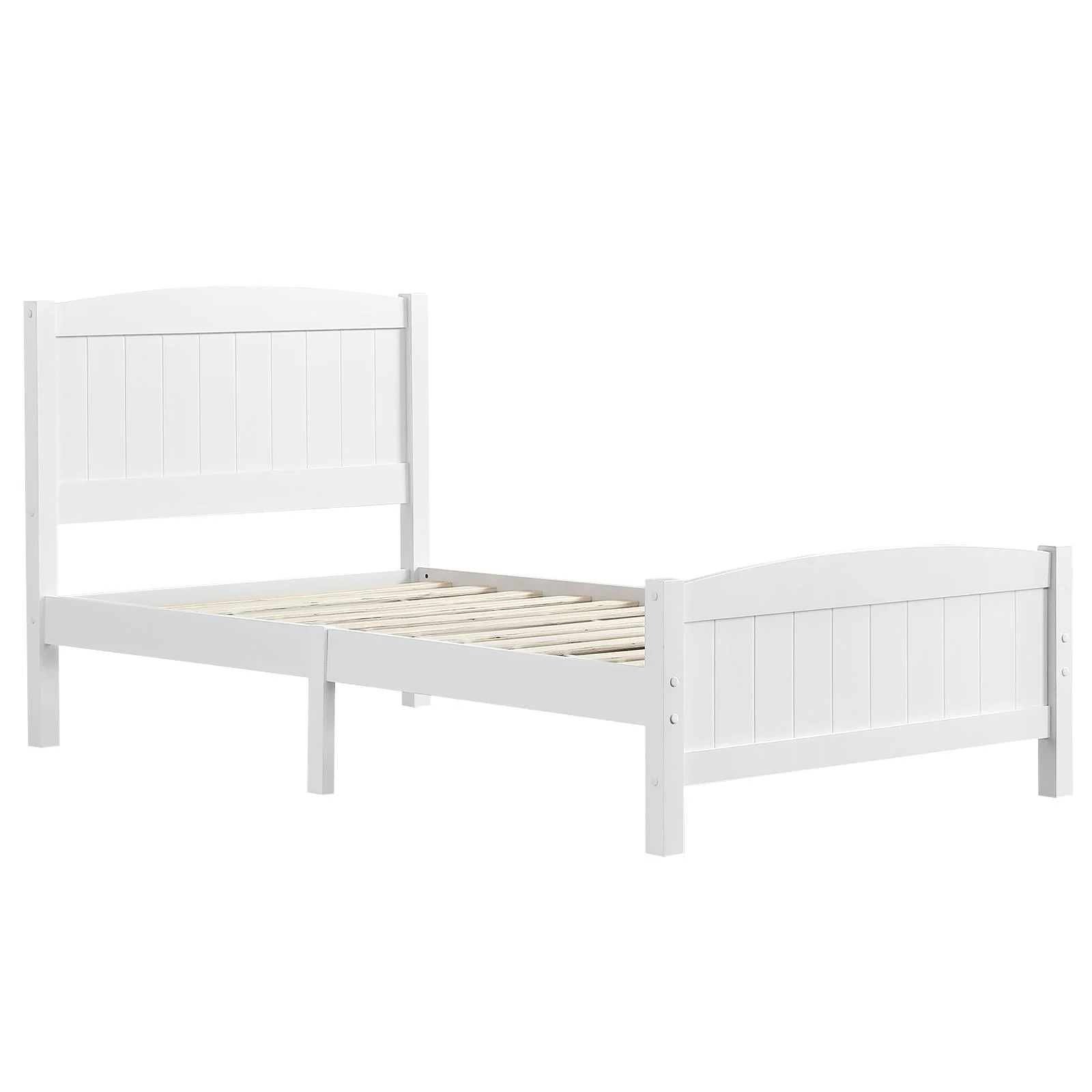 Zimtown Twin Bed Frame,Solid Pine Wood Kids Twin Platform Bed Frame, Bedroom Twin Bed with Headboard for Adults, White - Image 13
