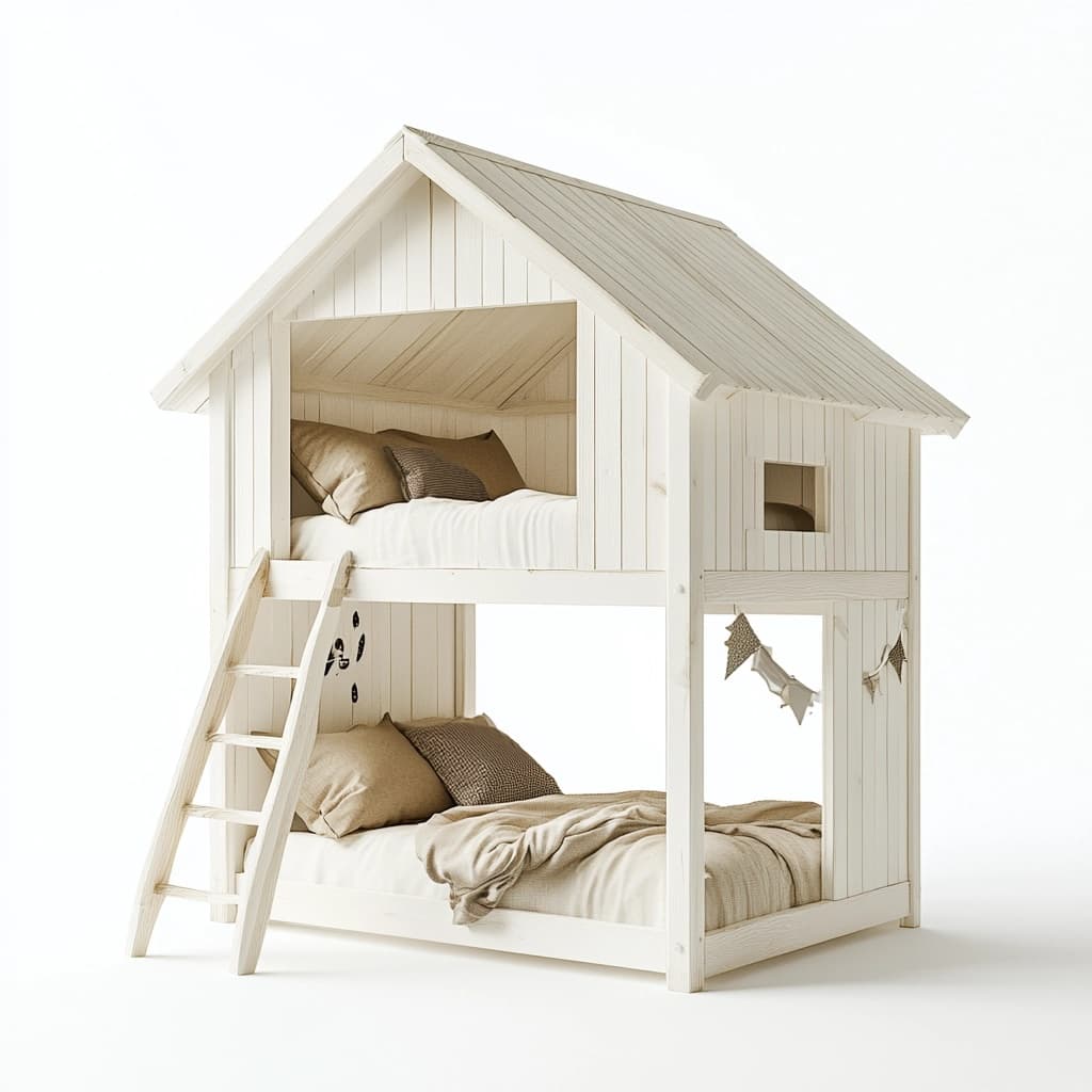 Litera Casa Infantil Madera Pino Blanco Estructura Dos Camas