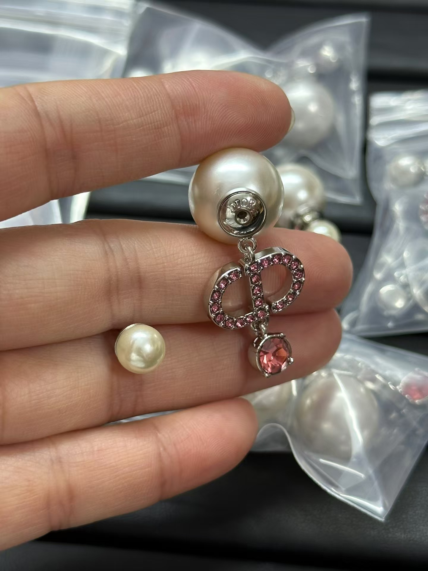 Dior Diamond CD Drop Pearl Earrings - Original Replica Club