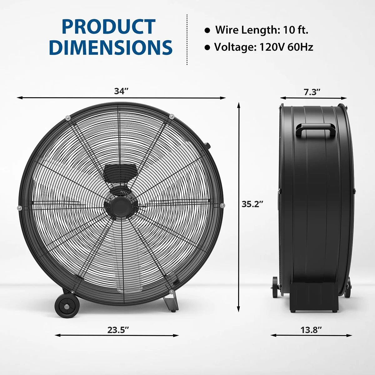 Danolapsi 30 Inch Industrial Drum Fan, 3-Speed High Velocity Floor Fan, Heavy Duty Metal Air Circulator with Caster Handle for Patios, Warehouses, Commercial, Factories and Workshops - Image 5
