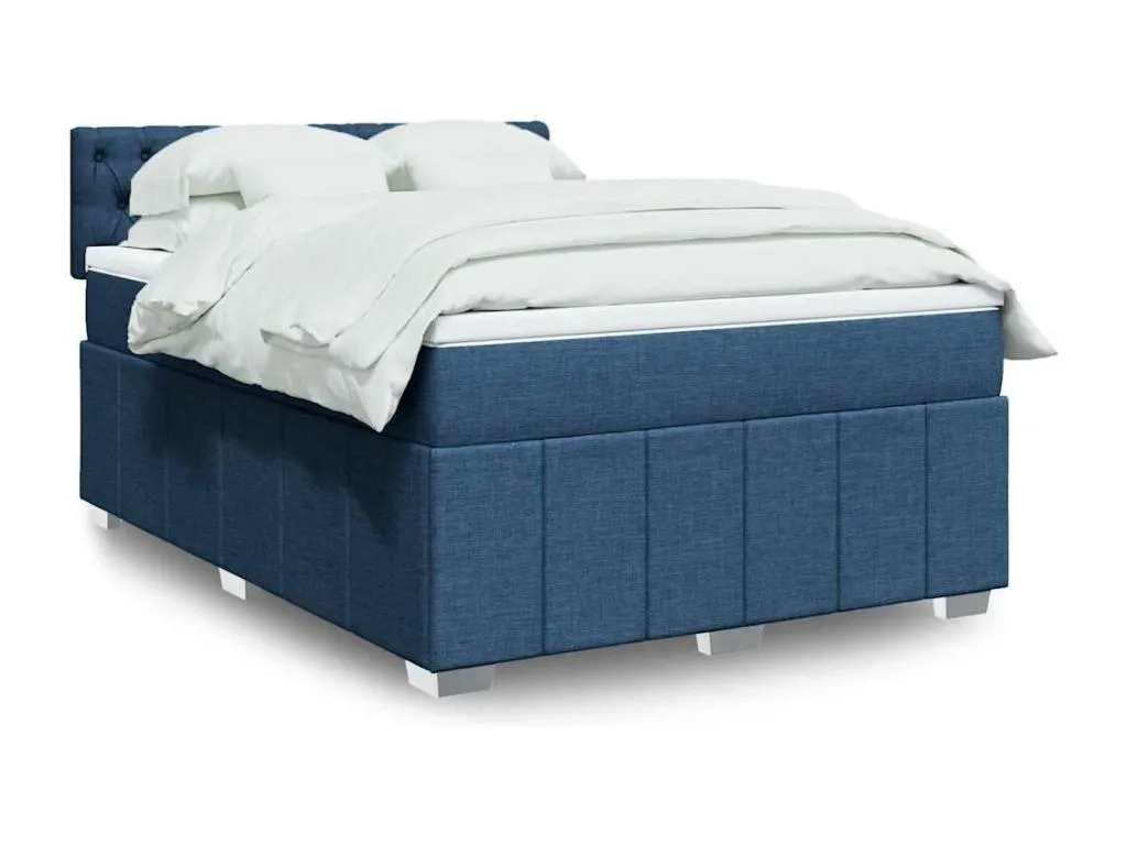 Cama box spring con colchón tela azul 140x200 cm aiu3521150
