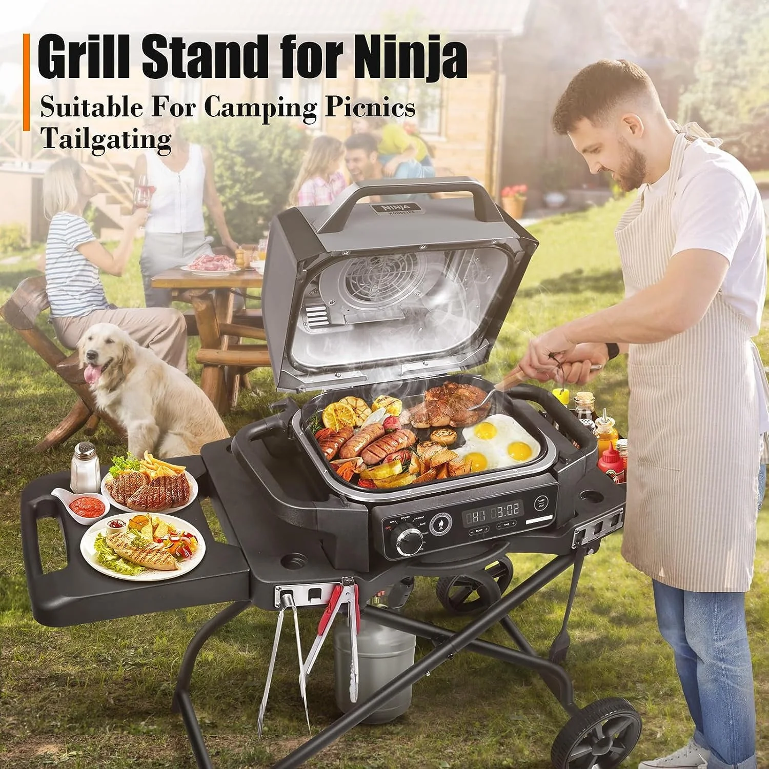 Hisencn Grill Stand for Ninja Woodfire Grill,Grill Cart,Collapsible Outdoor Grill Stand Fit for Ninja Woodfire Outdoor Grill(Ninja OG701),Traeger Ranger,Pit Boss 10697,10724,22" Blackstone Griddle - Image 11