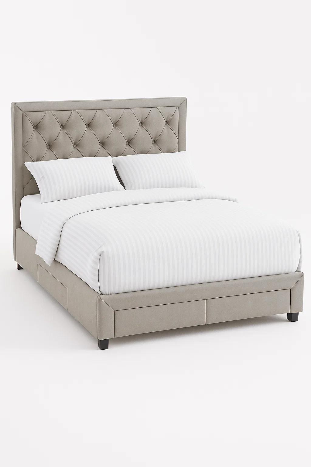 Cama adulto con cabecero acolchado y almacenamiento integrado
