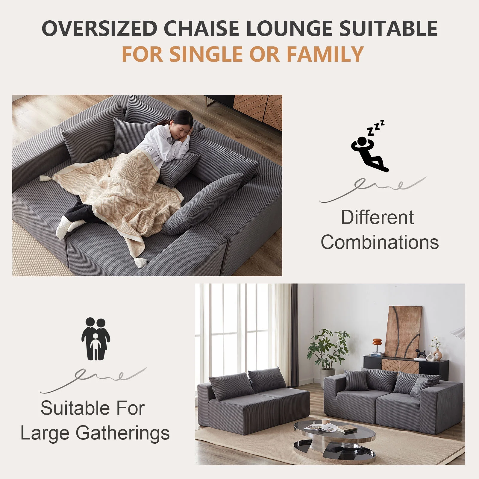 104-Inch Corduroy Modular L Shaped Sectional Sofa,Luxury Floor Couch Set,Upholstered Indoor Furniture,Foam-Filled Compressed Sofa for Living Room,Bedroom,4 PC Free Combination ? - Image 19