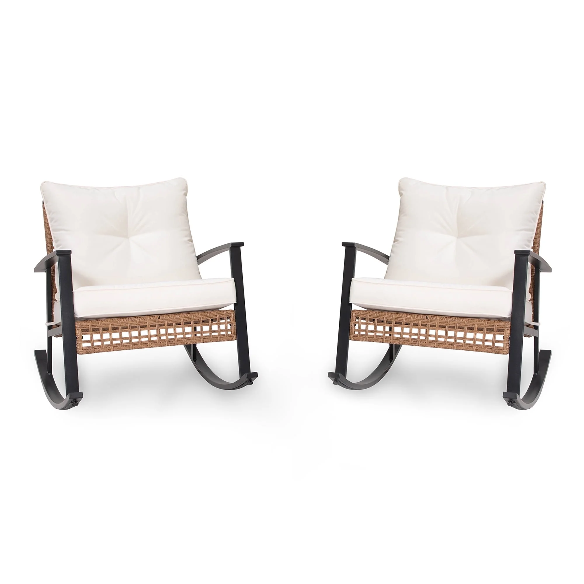 LAUSAINT HOME Outdoor Rocking Chair, Patio PE Rattan Chair with Beige Cushions - Image 11