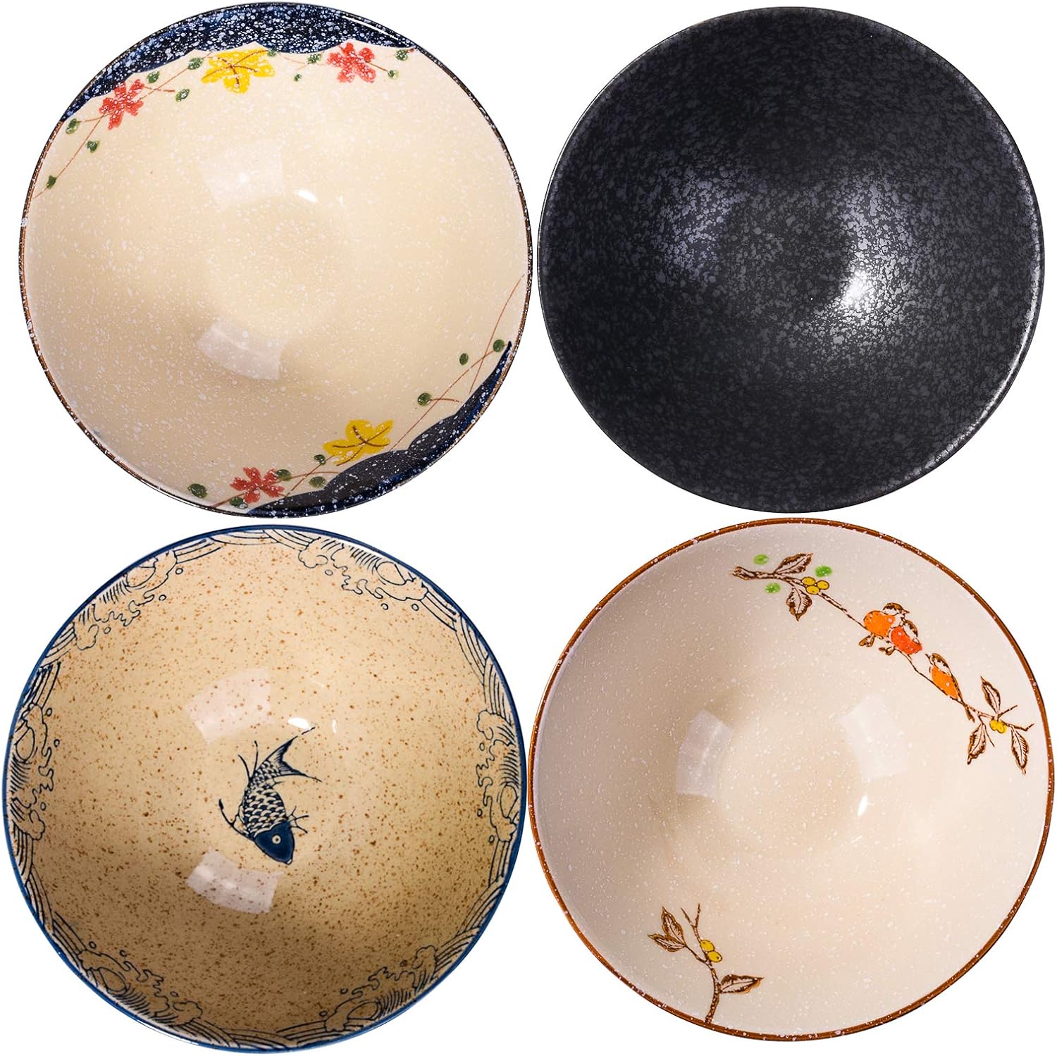 8-inch Ceramic Ramen Bowls with Fish Design, Japanese Style Soup Ramen Noodle Bowls, Set of 2, Dishwasher & Microwave Safe