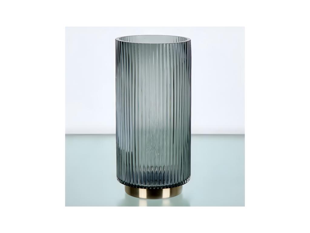 Jarron cristal 25cm gris base metal dorada adelene