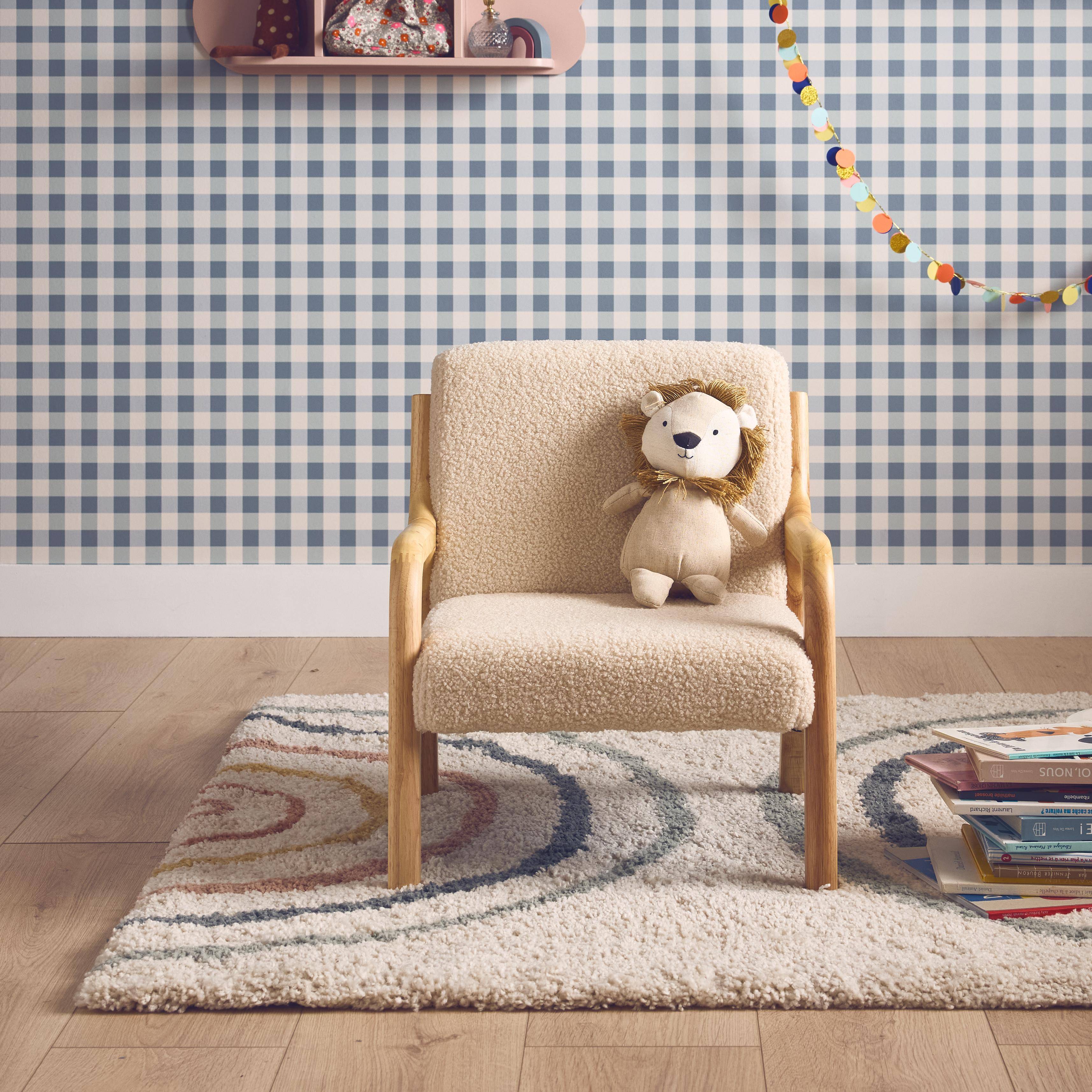 Lorens kids - Sillón infantil escandinavo de madera y tela borreguito