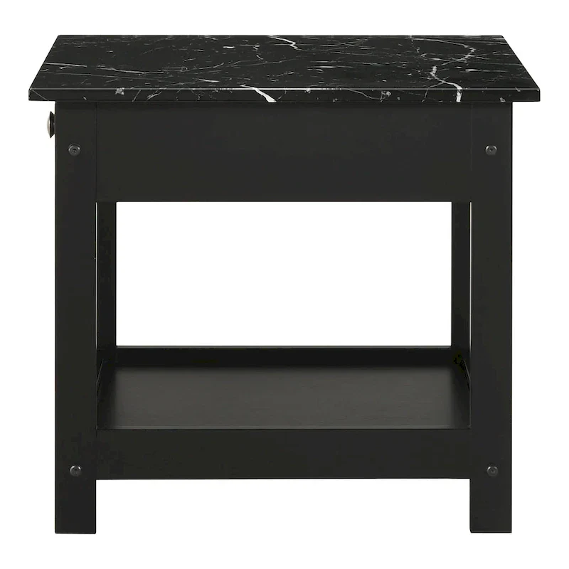 Denhour DH BASIC 4-Piece Open-Shelf Coffee Table Set with Drawer in Transitional Rubberwood