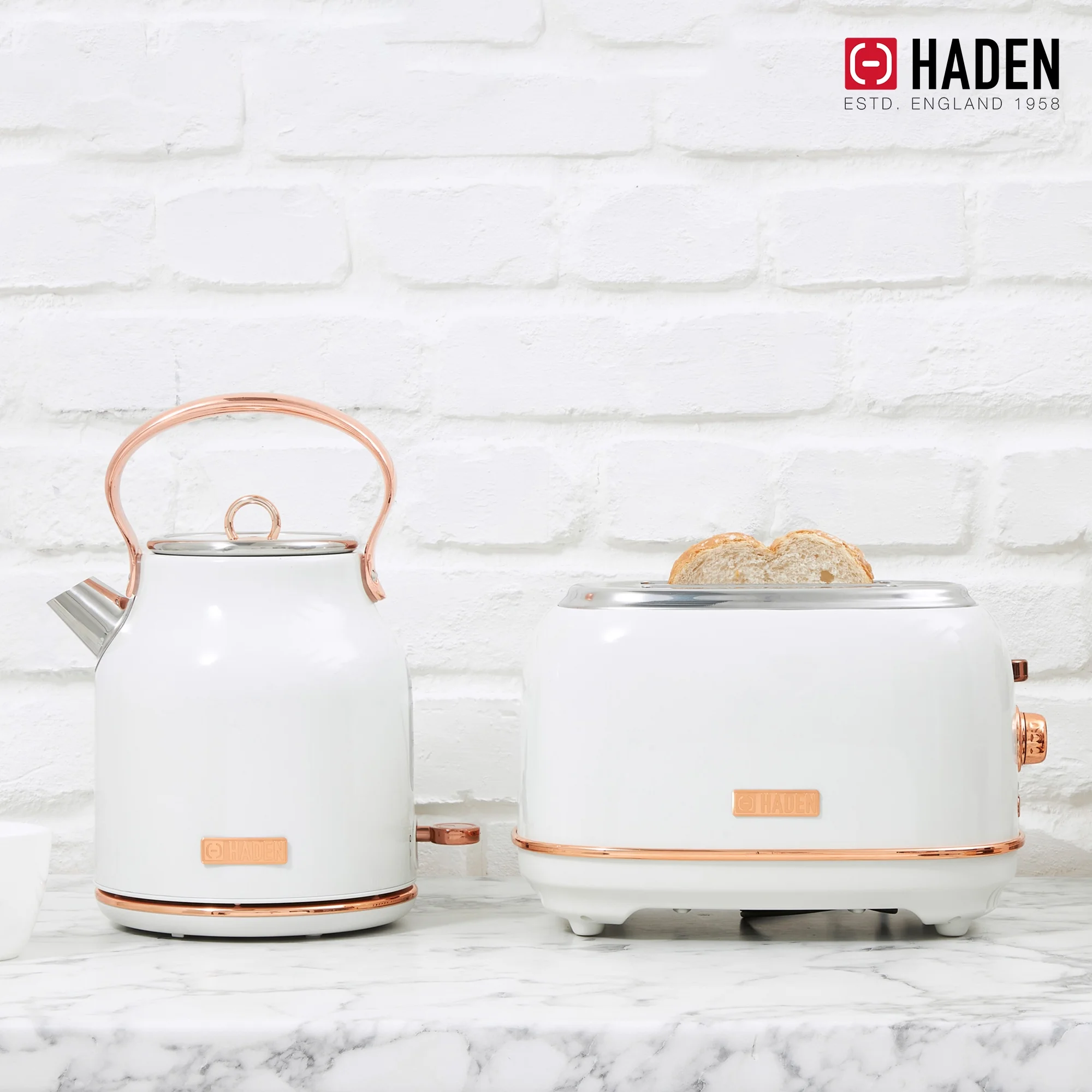 Haden Heritage 1.7 Liter Electric Kettle with 2 Slice Bread Toaster, White - Image 51